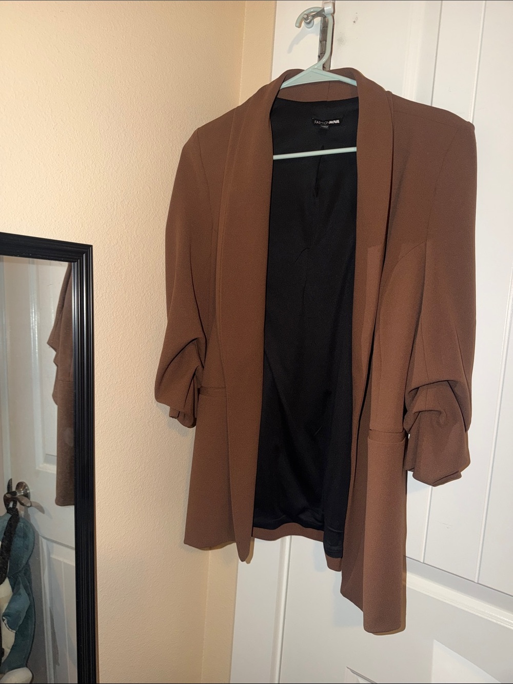 Fashion Nova Brown Drape-Front Blazer Jacket